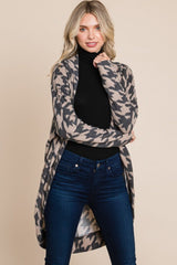 BOMBOM Houndstooth Open Front Cocoon Knit Cardigan - Trendsi