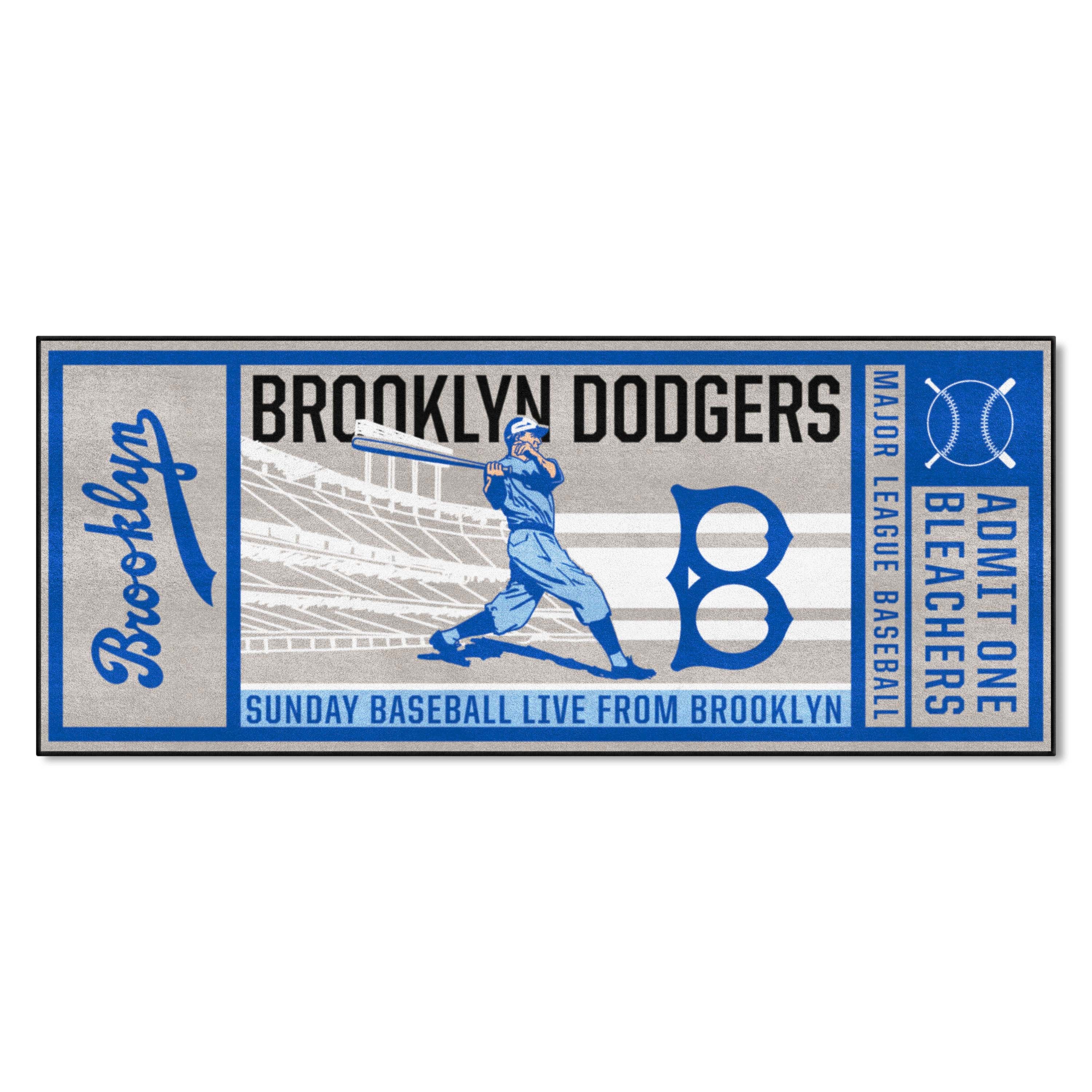 Brooklyn Dodgers Ticket Runner Rug - 30in. x 72in. 1944 Retro Logo - Brooklyn Dodgers