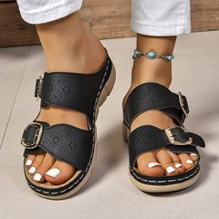 PU Leather Open Toe Buckle Sandals - Trendsi