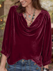 Cowl Neck Three-Quarter Sleeve Top - Trendsi