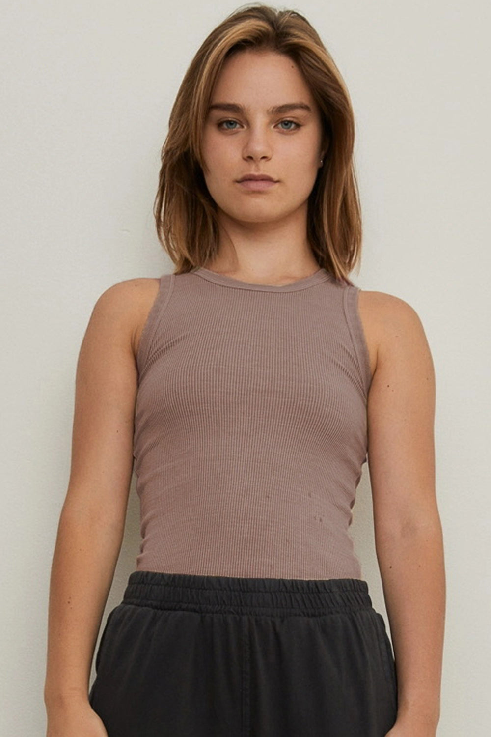 THE BLANK LAB Round Neck Ribbed Cropped Tank - Flyclothing LLC