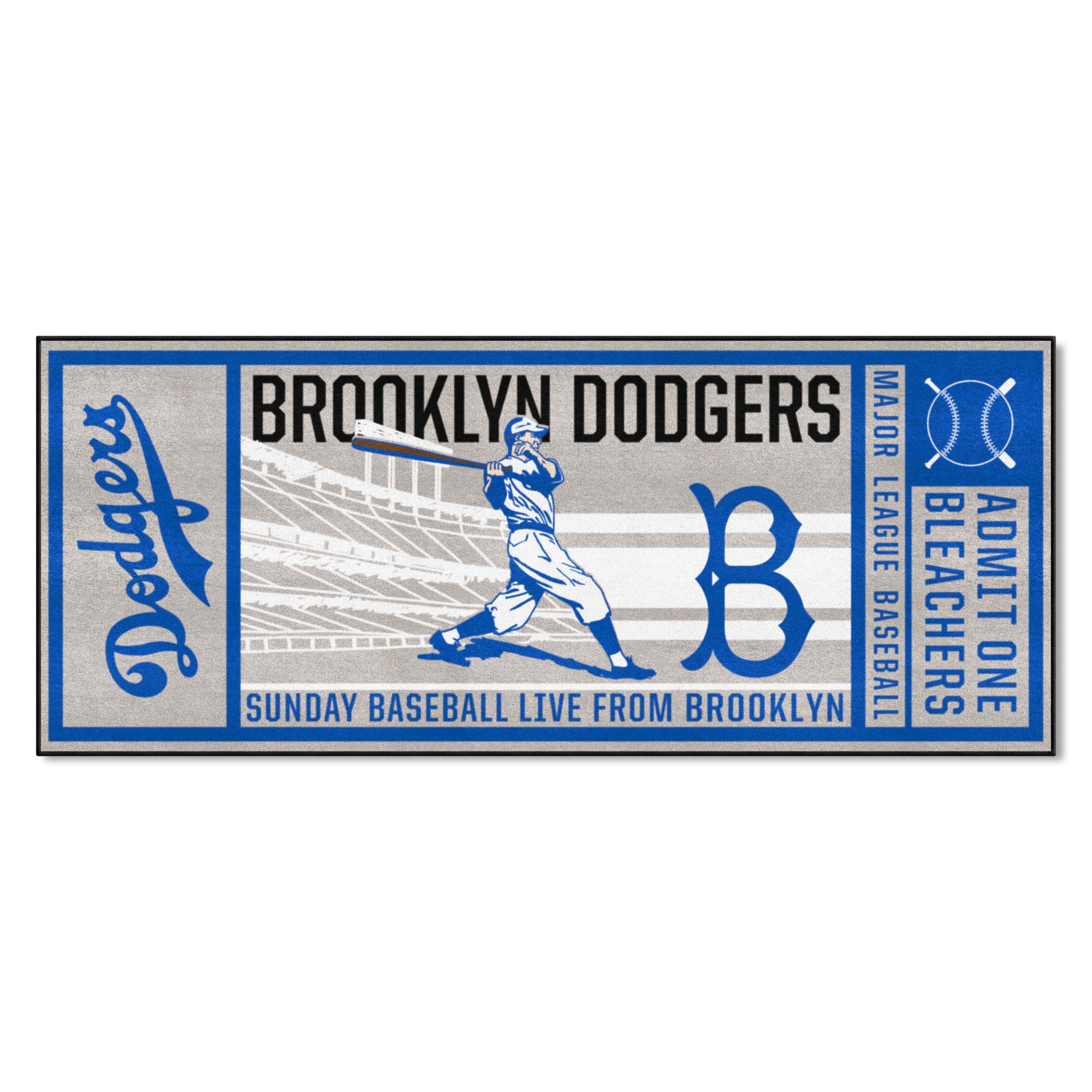 Brooklyn Dodgers Ticket Runner Rug - 30in. x 72in. 1949 Retro Logo