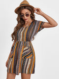 Pocketed Striped Short Sleeve Dress - Flyclothing LLC