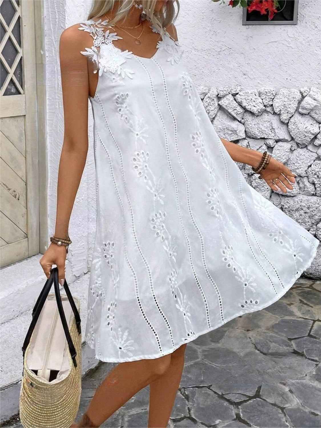 Lace Detail V-Neck Mini Dress Trendsi