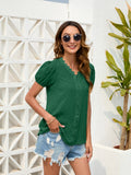 Swiss Dot Lace Detail V-Neck Blouse - Flyclothing LLC