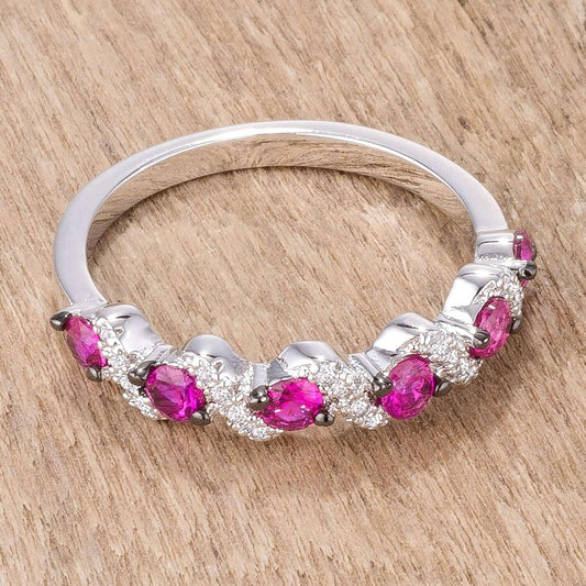 .18Ct Rhodium and Hematite Plated S Shape Fuchsia and Clear CZ Half Eternity Band - JGI