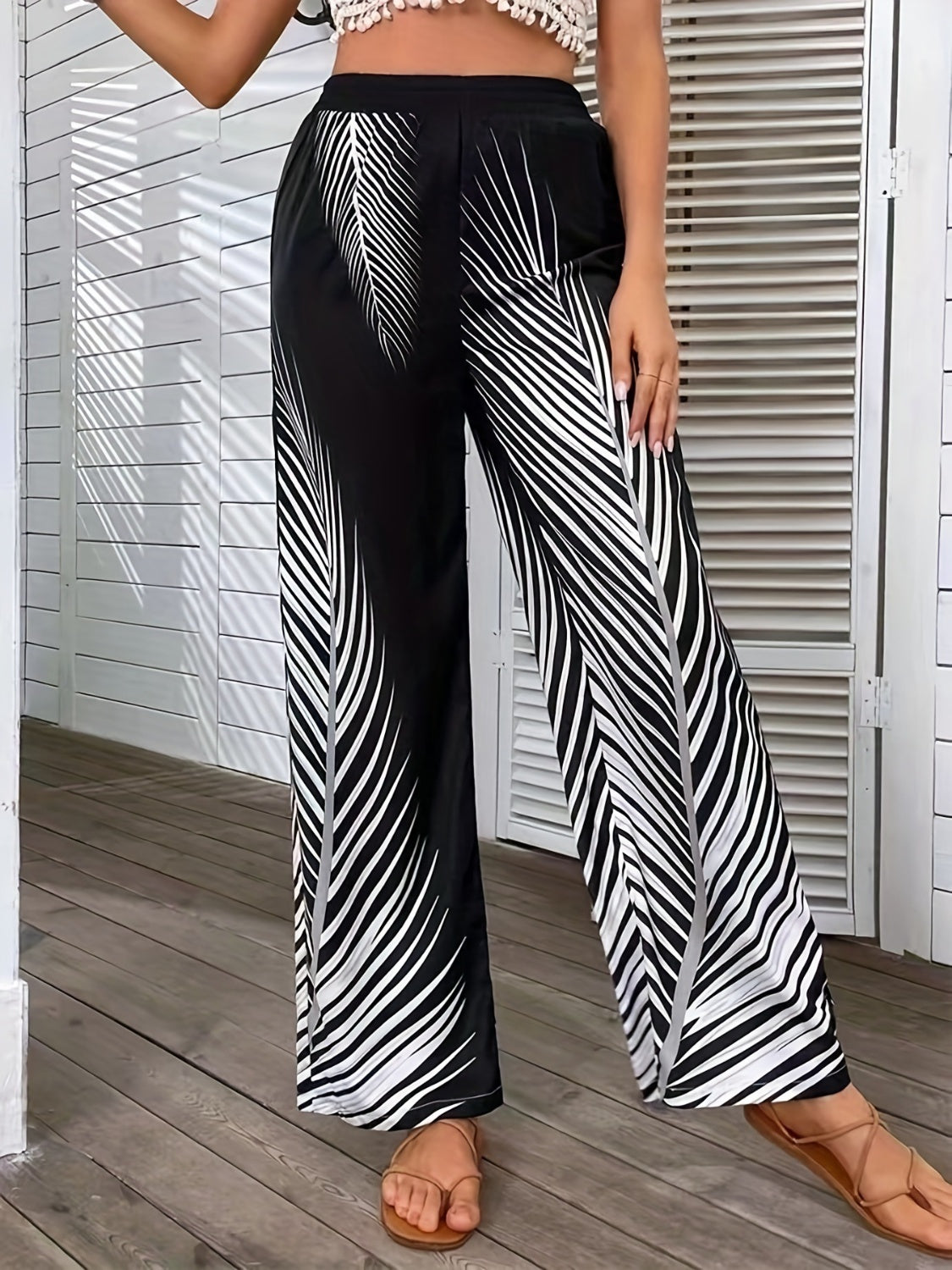 Printed Wide Leg Pants - Flyclothing LLC