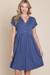 BOMBOM V-Neck Short Sleeve Dress - Trendsi