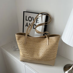 Straw Weave Leather Strap Tote Bag Trendsi