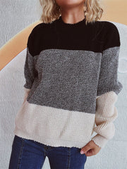 Color Block Long Sleeve Sweater - Trendsi