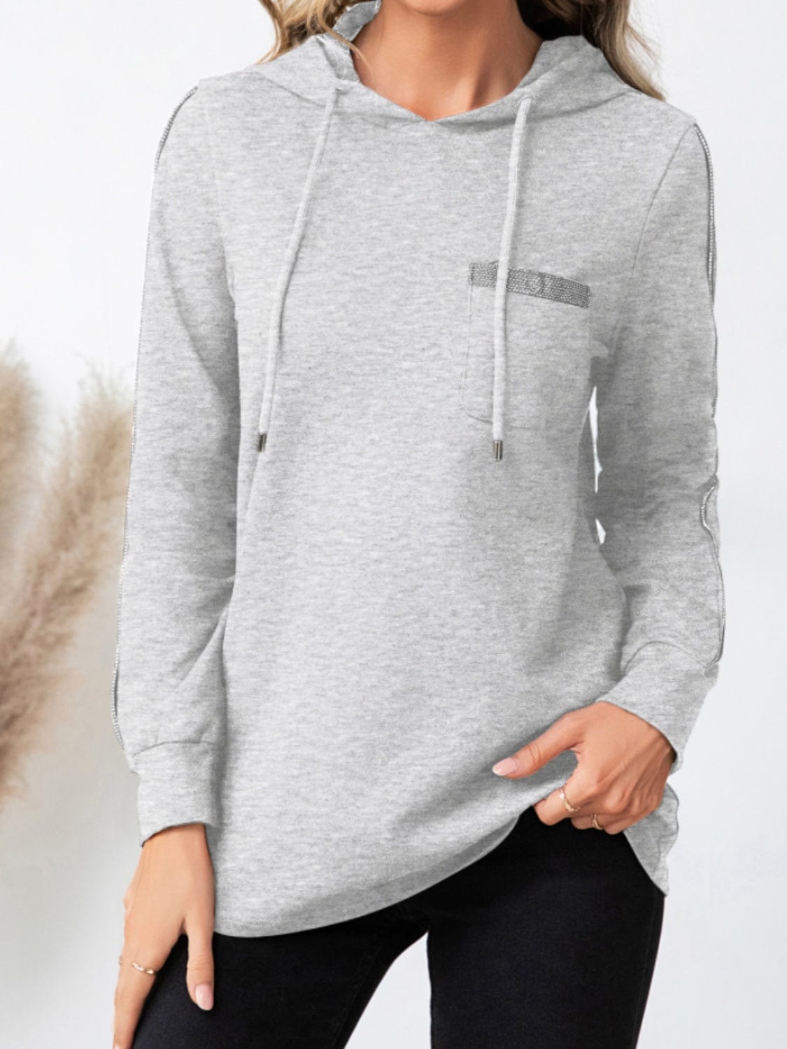 Drawstring Long Sleeve Hoodie - Trendsi