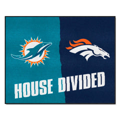 NFL House Divided - Dolphins / Broncos House Divided Rug - 34 in. x 42.5 in. - NFL House Divided - Dolphins / Broncos