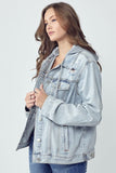 RISEN Full Size Distressed Drawstring Hooded Denim Jacket - Trendsi