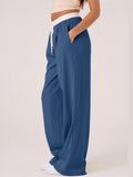 Contrast Waistband Drawstring Wide Leg Pants - Trendsi