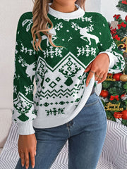 Christmas Element Round Neck Long Sleeve Sweater - Trendsi