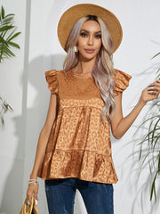 Full Size Ruffled Leopard Cap Sleeve Top - Flyclothing LLC