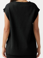 Mandy Ribbed V-Neck Sweater Vest - Trendsi