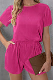 Round Neck Short Sleeve Top and Shorts Set - Flyclothing LLC