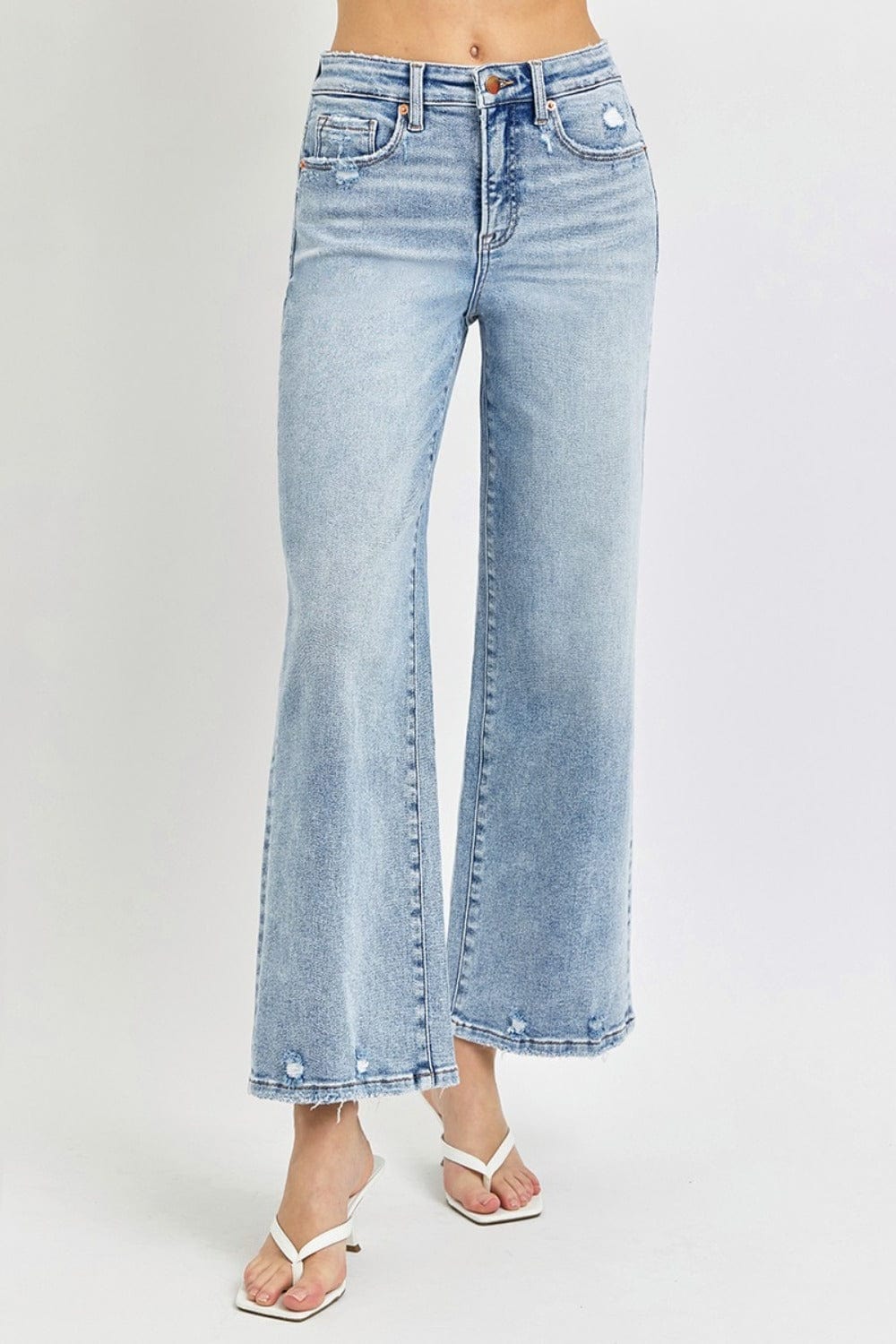 RISEN Full Size Tummy Control High Rise Crop Wide Leg Jeans - Trendsi