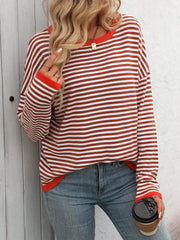 Mandy Striped Round Neck Long Sleeve Sweater - Trendsi