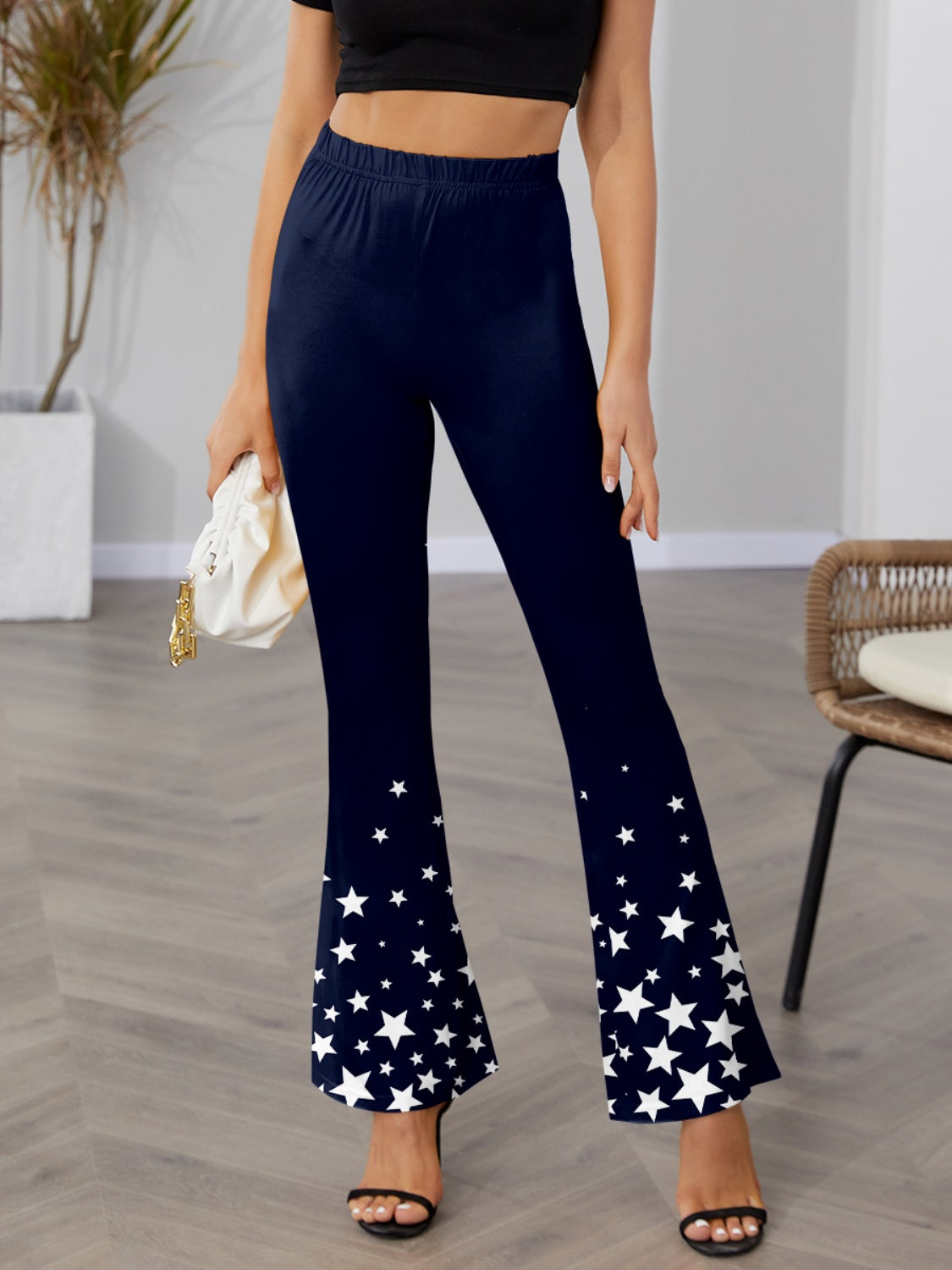 Star Elastic Waist Bootcut Pants Trendsi