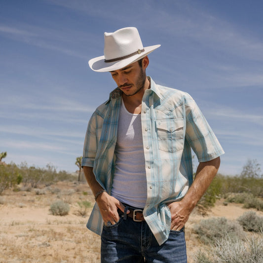 Camisa vaquera de manga corta con cuadros ombré de Stetson