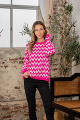 Sew In Love Full Size Wave Stripe Contrast Long Sleeve Sweater - Trendsi