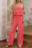 Layered Tie Shoulder Top and Wide Leg Pants Set - Flyclothing LLC