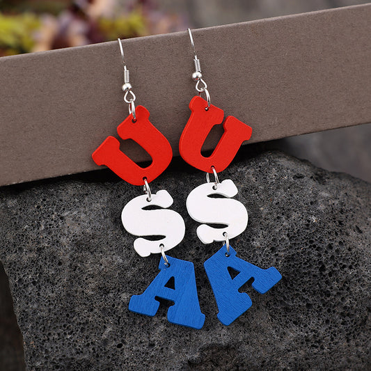 USA Wooden Letter Dangle Earrings - Flyclothing LLC