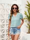 Swiss Dot Lace Detail V-Neck Blouse - Flyclothing LLC