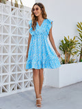 Ruffled Ditsy Floral Surplice Mini Dress - Flyclothing LLC