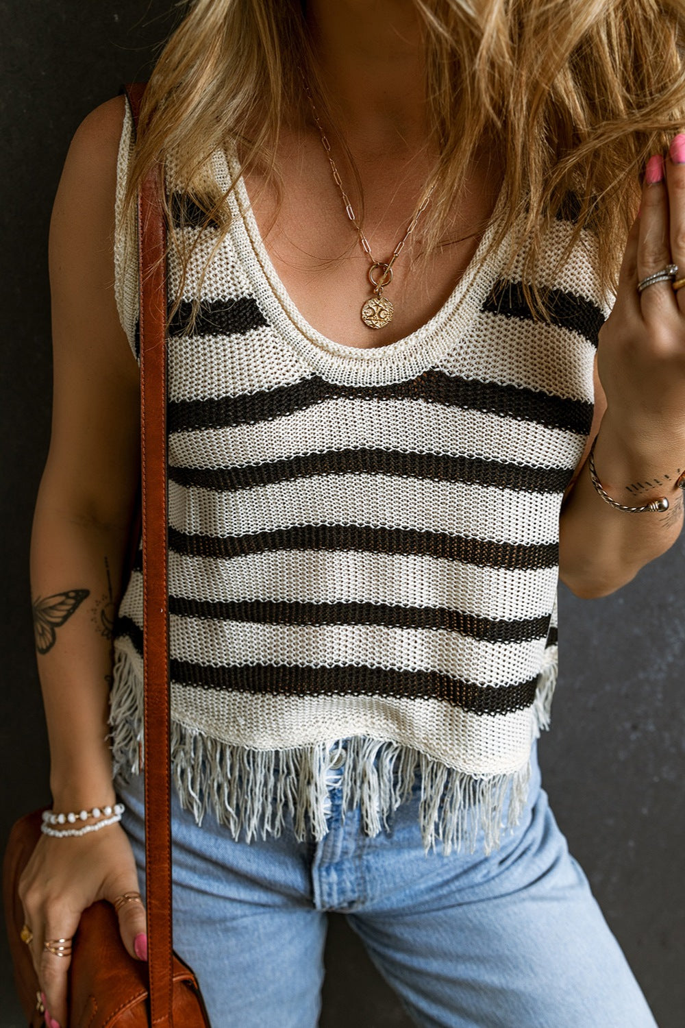 Fringe Striped Scoop Neck Tank - Flyclothing LLC