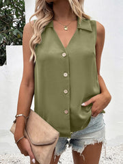 Full Size Johnny Collar Button Up Tank Trendsi