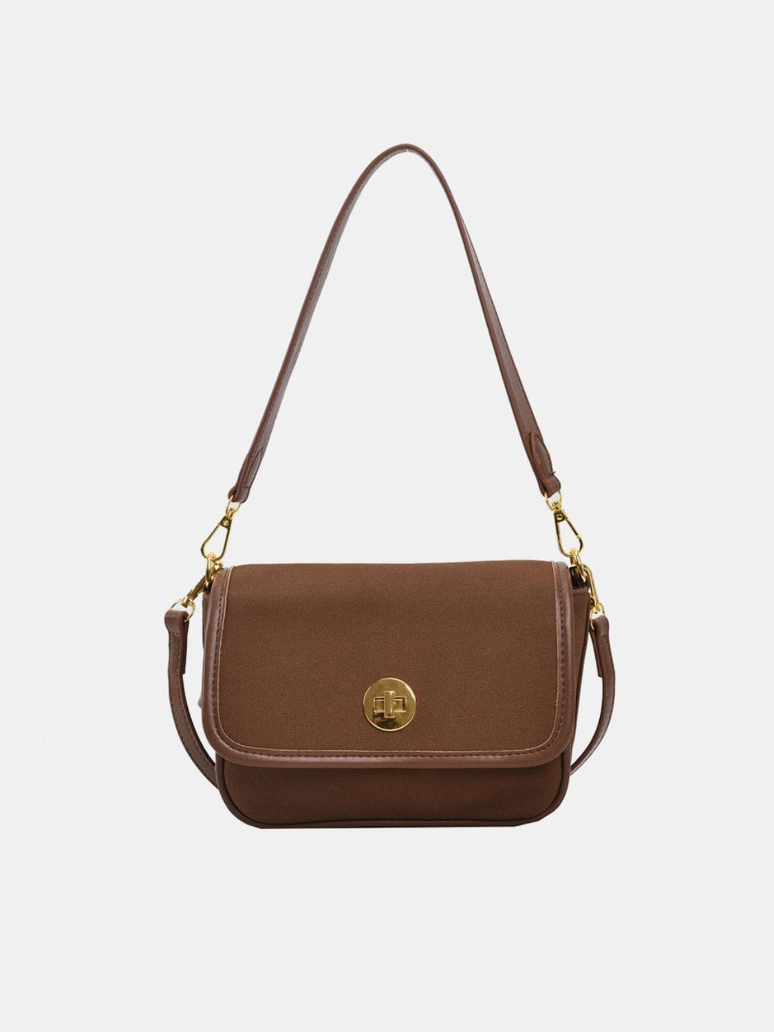 PU Leather Suede Twist-Lock Shoulder Bag - Trendsi