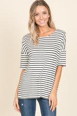 BOMBOM Striped Round Neck T-Shirt - Trendsi