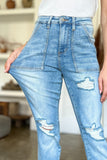 Judy Blue Full Size Distressed Straight Jeans with Patch Pockets - Trendsi