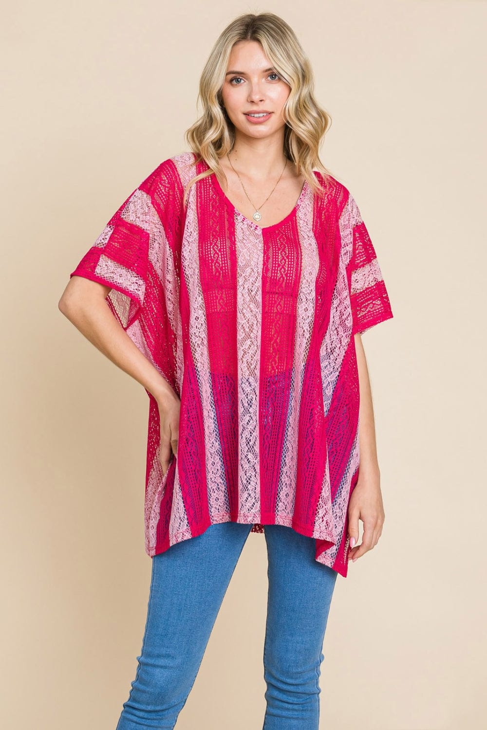 Cotton Bleu by Nu Label V Neck Drop Shoulder Oversize Top - Trendsi