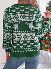 Christmas Element Round Neck Long Sleeve Sweater - Trendsi