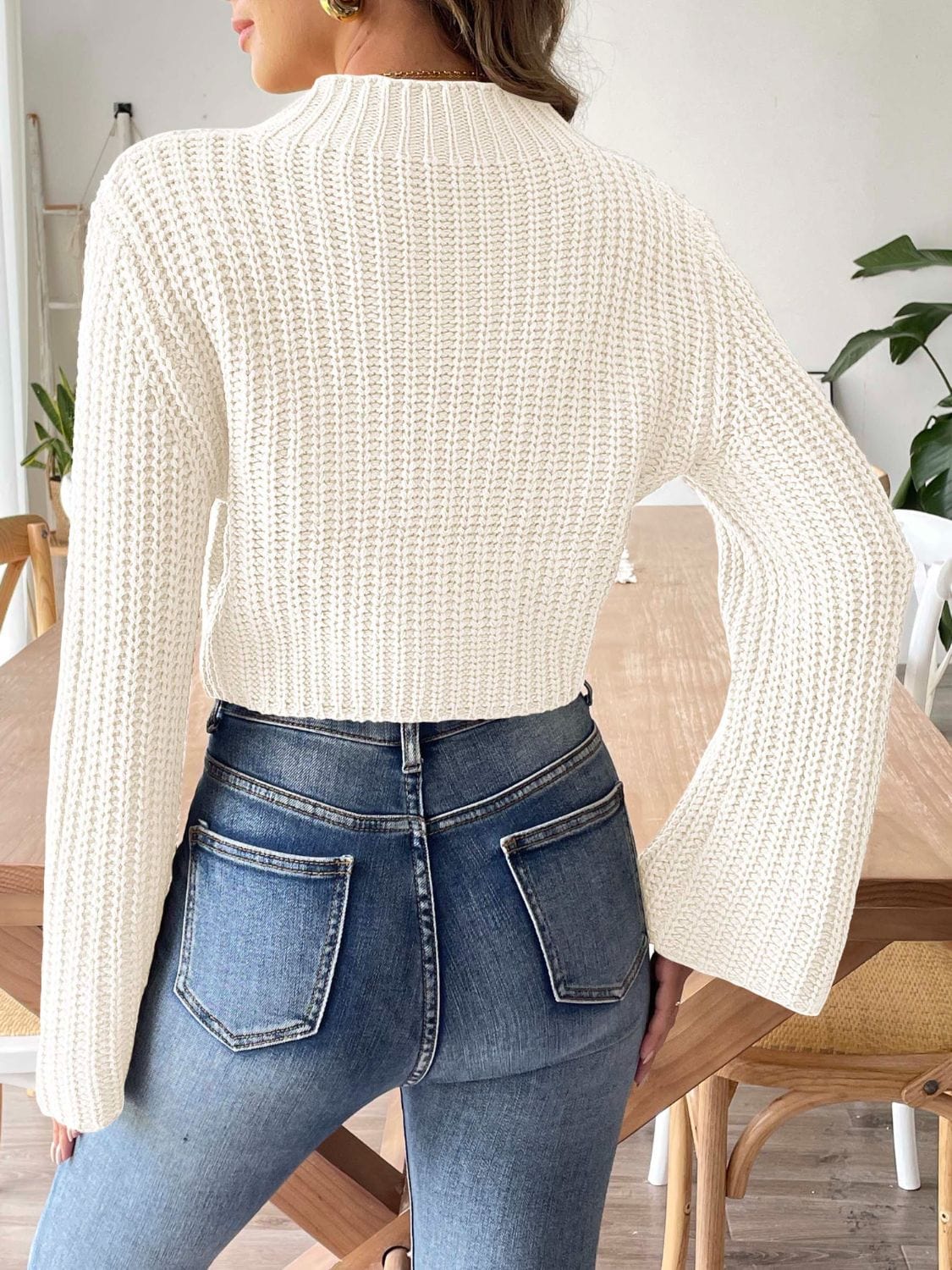 Mock Neck Long Sleeve Sweater - Trendsi