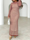 Devine Tied Round Neck Striped Sweater Dress