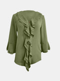 Full Size Ruffled V-Neck Flounce Sleeve Blouse - Trendsi