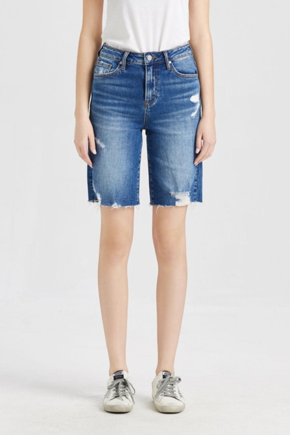 BAYEAS Full Size Super High Rise Denim Bermuda Shorts - Trendsi