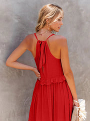 Ruffled Sleeveless Tiered Maxi Dress with Pockets Trendsi