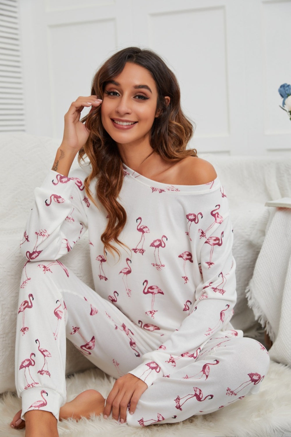 Flamingo Long Sleeve Top and Pants Lounge Set - Flyclothing LLC