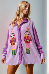 Double Take Sequin Nutcracker Button Up Shirt - Trendsi