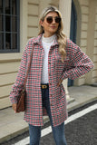 Houndstooth Button Up Dropped Shoulder Coat - Trendsi