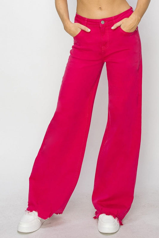 RISEN High Rise Wide Leg Jeans - Trendsi