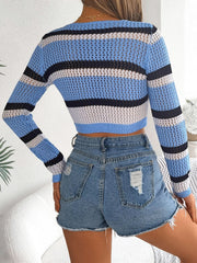 Tied Openwork Long Sleeve Knit Top Trendsi