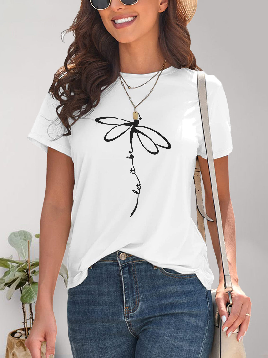 Dragonfly Graphic Round Neck Short Sleeve T-Shirt Trendsi