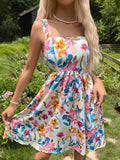 Floral Square Neck Wide Strap Dress - Flyclothing LLC